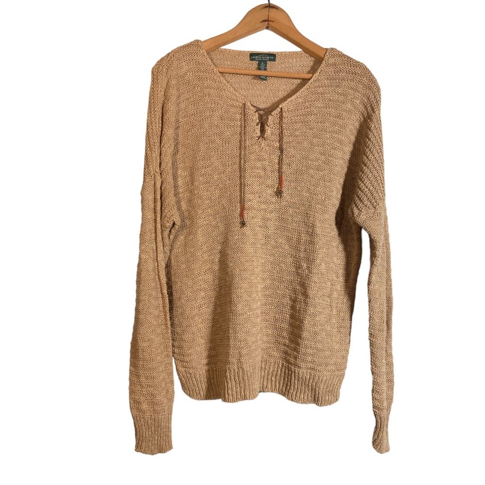 Ralph Lauren LRL Lauren Jeans Co Tan Sweater Leather Laceup XL  Pre-owned: Great